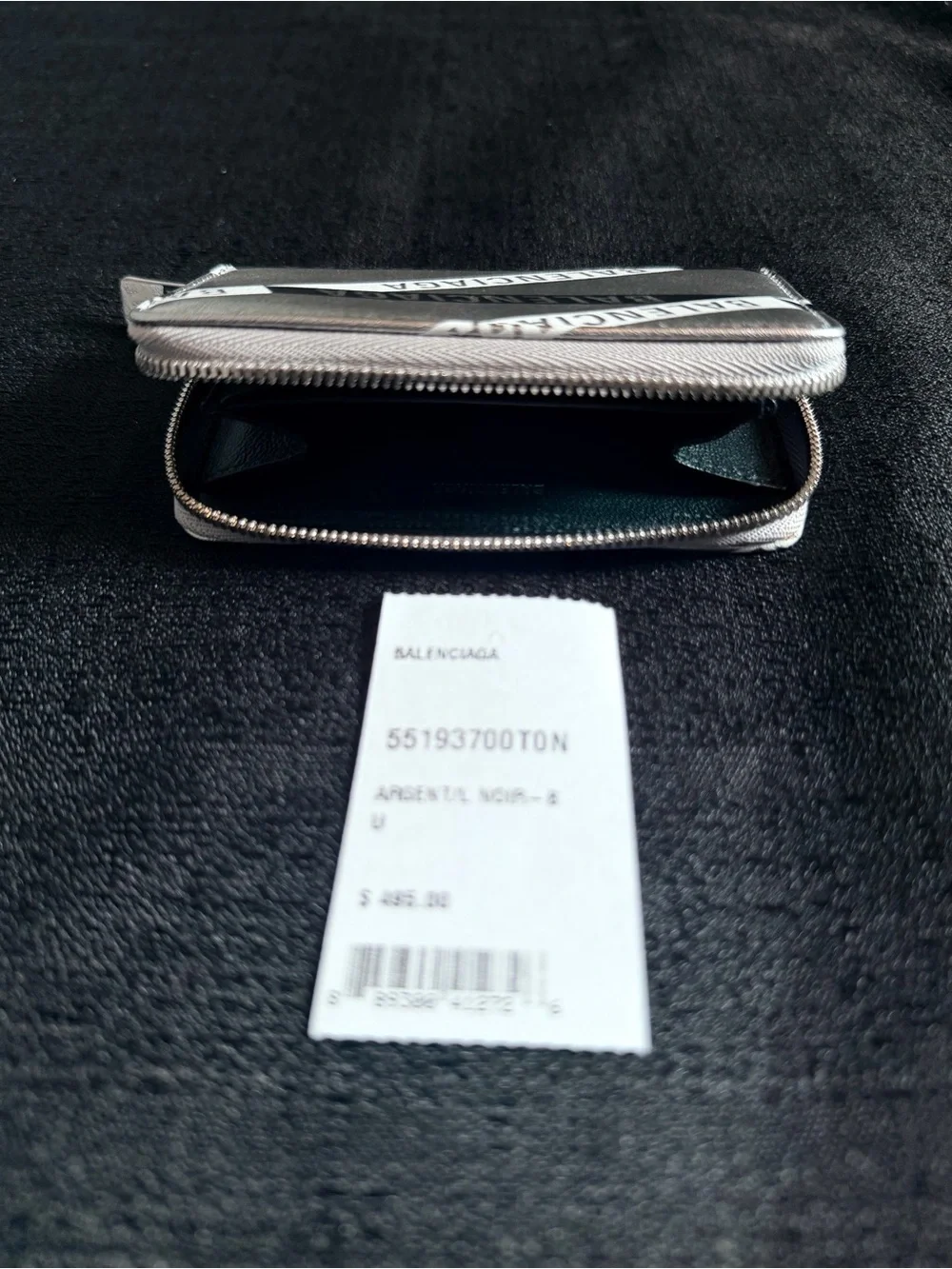 Balenciaga Metallic Silver Leather Zip Wallet